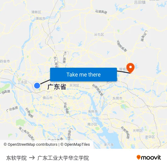 东软学院 to 广东工业大学华立学院 map