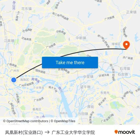 凤凰新村(宝业路口) to 广东工业大学华立学院 map