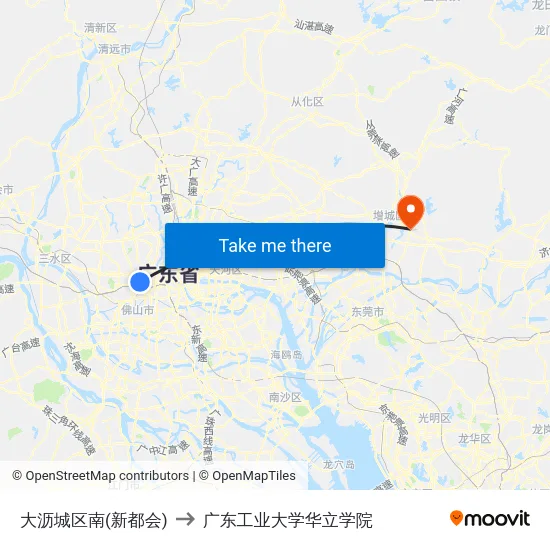 大沥城区南(新都会) to 广东工业大学华立学院 map