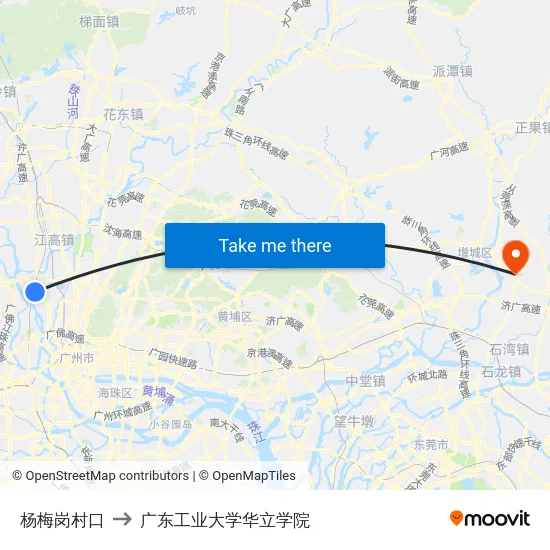 杨梅岗村口 to 广东工业大学华立学院 map