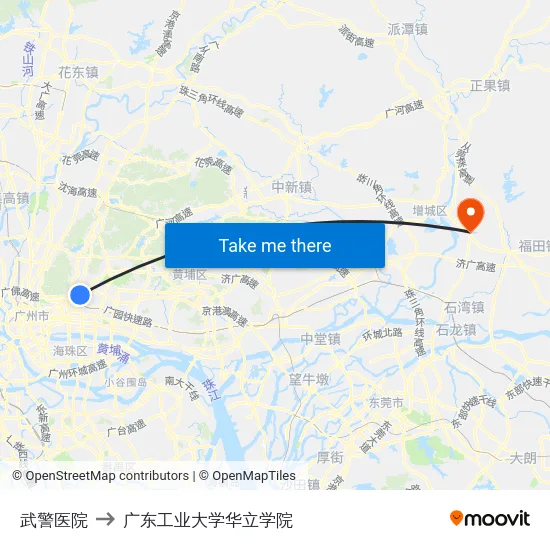 武警医院 to 广东工业大学华立学院 map