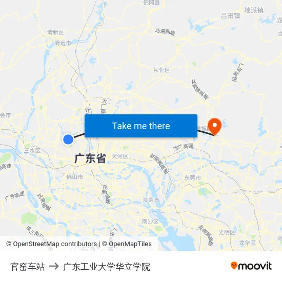 官窑车站 to 广东工业大学华立学院 map