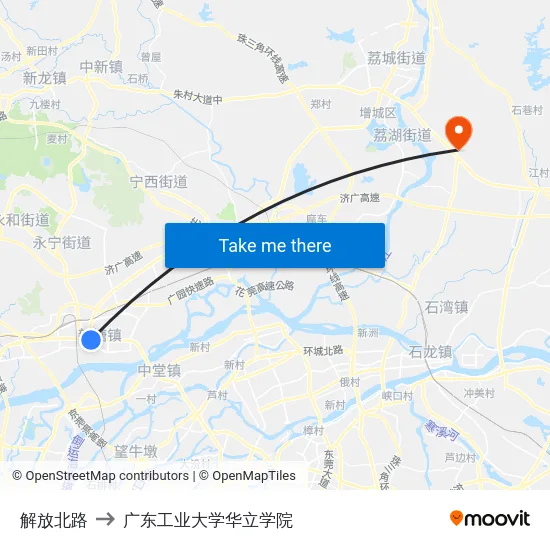 解放北路 to 广东工业大学华立学院 map