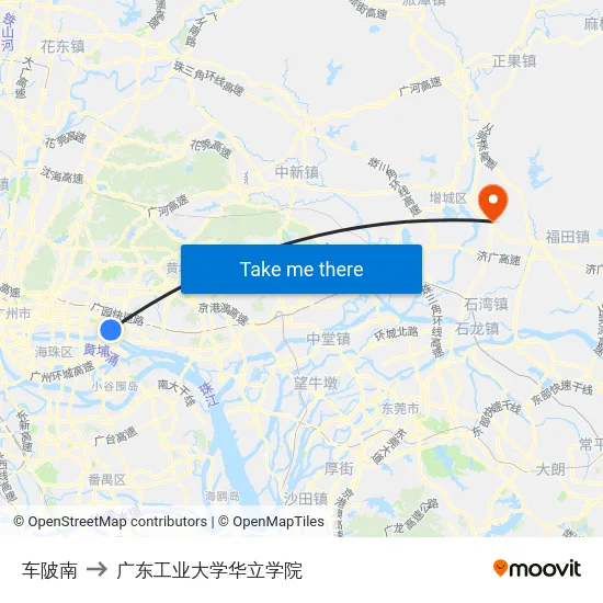车陂南 to 广东工业大学华立学院 map