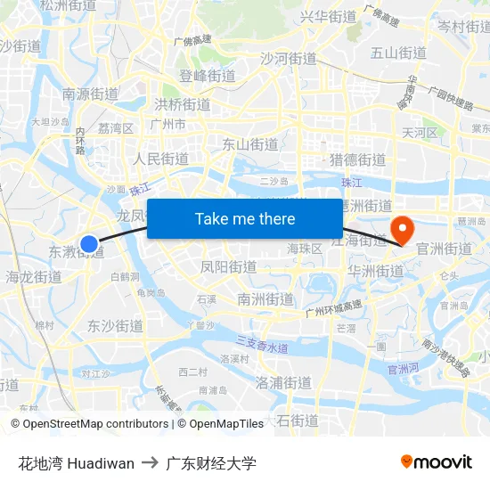 花地湾 Huadiwan to 广东财经大学 map