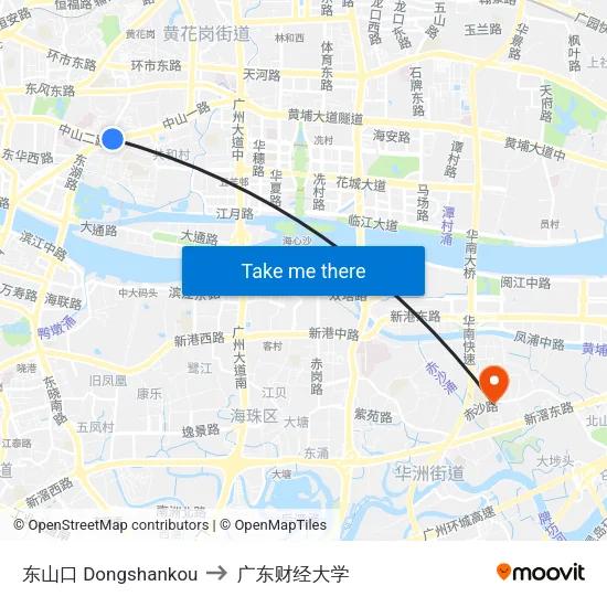 东山口 Dongshankou to 广东财经大学 map