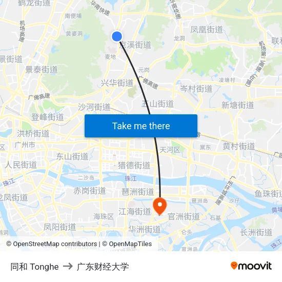同和 Tonghe to 广东财经大学 map