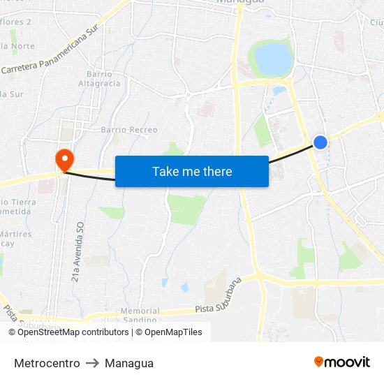 Metrocentro to Managua map