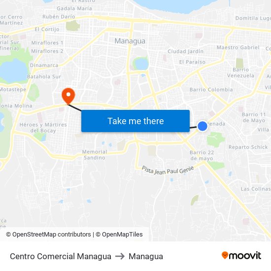 Centro Comercial Managua to Managua map