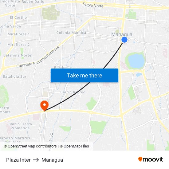 Plaza Inter to Managua map