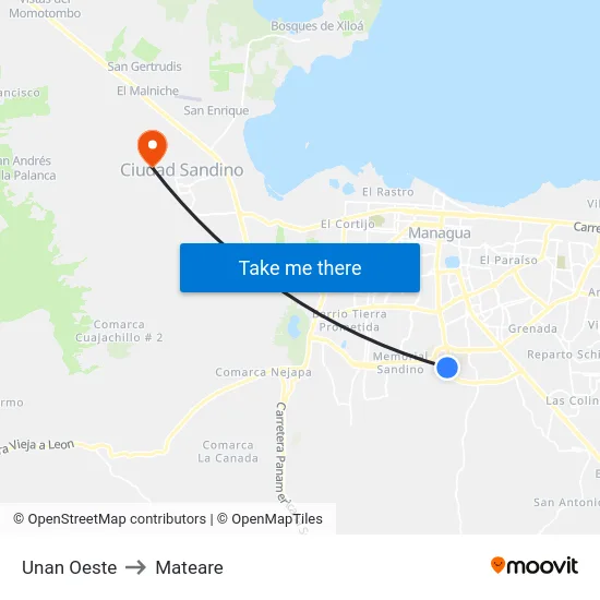 Unan Oeste to Mateare map