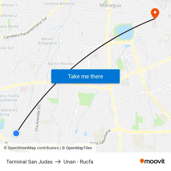 Terminal San Judas to Unan - Rucfa map