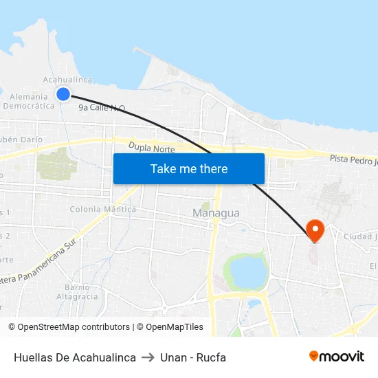 Huellas De Acahualinca to Unan - Rucfa map