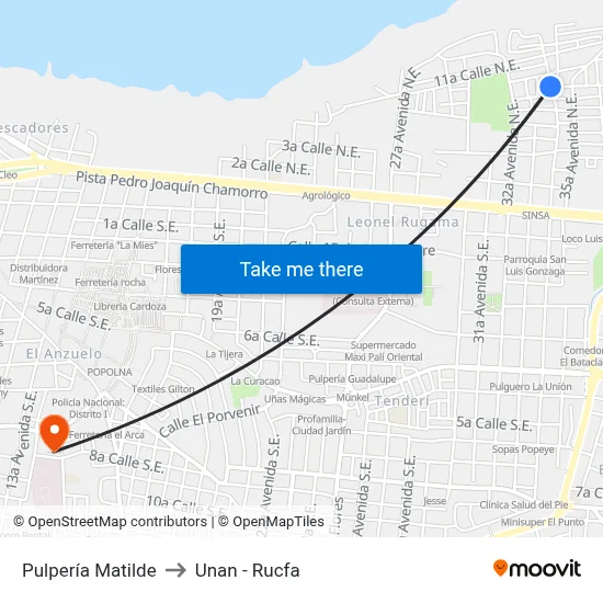 Pulpería Matilde to Unan - Rucfa map