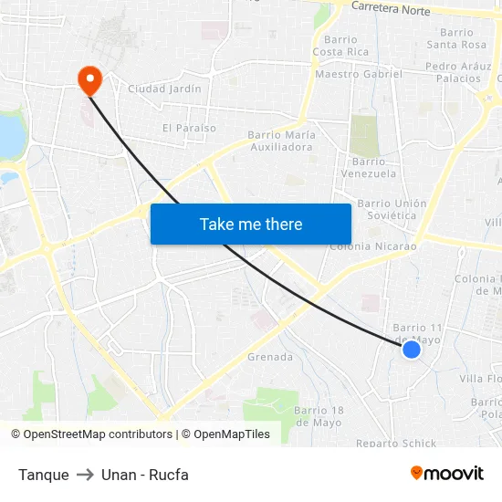 Tanque to Unan - Rucfa map