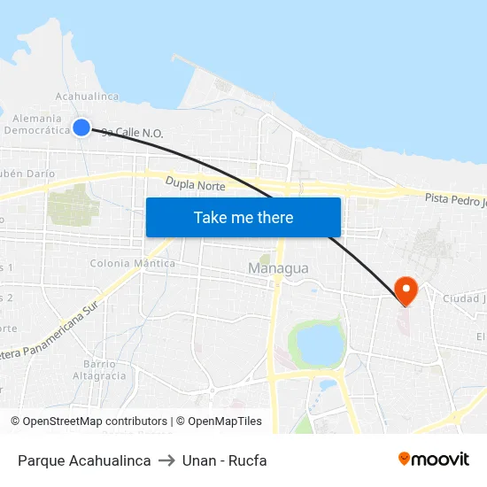 Parque Acahualinca to Unan - Rucfa map