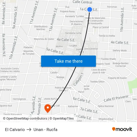 El Calvario to Unan - Rucfa map