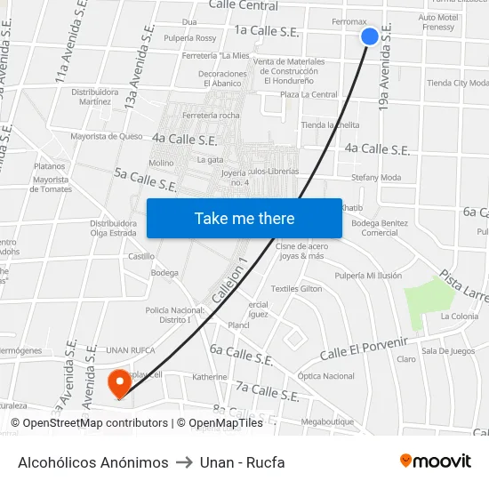 Alcohólicos Anónimos to Unan - Rucfa map