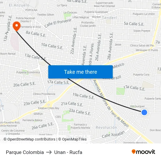 Parque Colombia to Unan - Rucfa map