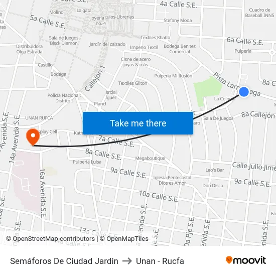 Semáforos De Ciudad Jardin to Unan - Rucfa map