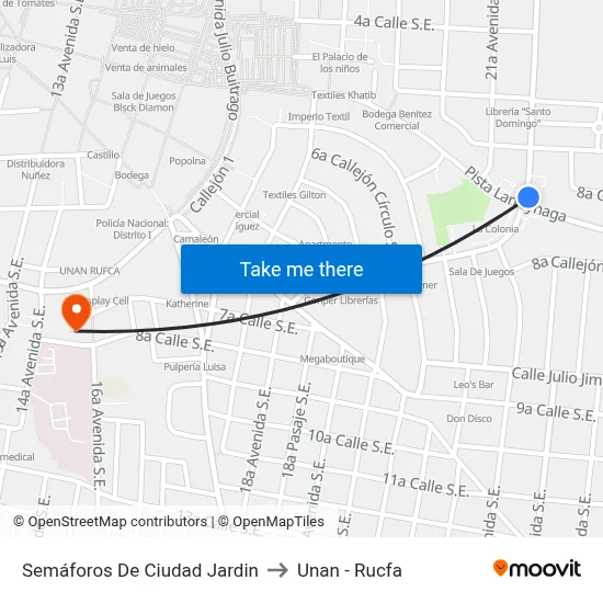 Semáforos De Ciudad Jardin to Unan - Rucfa map