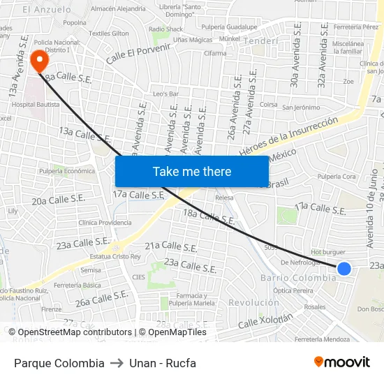 Parque Colombia to Unan - Rucfa map