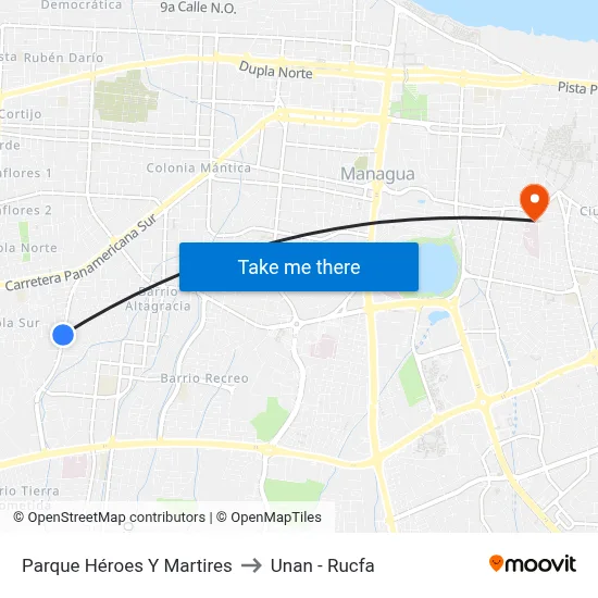 Parque Héroes Y Martires to Unan - Rucfa map