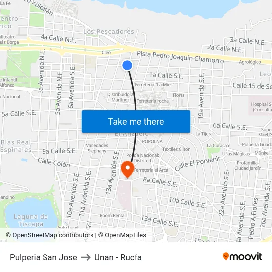 Pulperia San Jose to Unan - Rucfa map