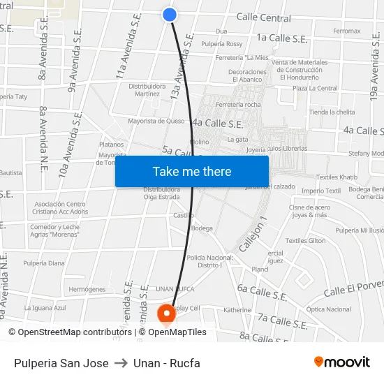 Pulperia San Jose to Unan - Rucfa map