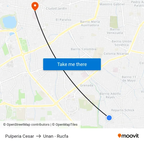 Pulperia Cesar to Unan - Rucfa map
