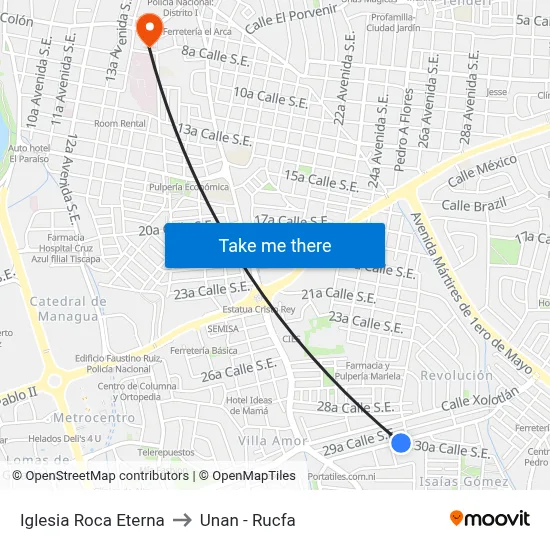 Iglesia Roca Eterna to Unan - Rucfa map