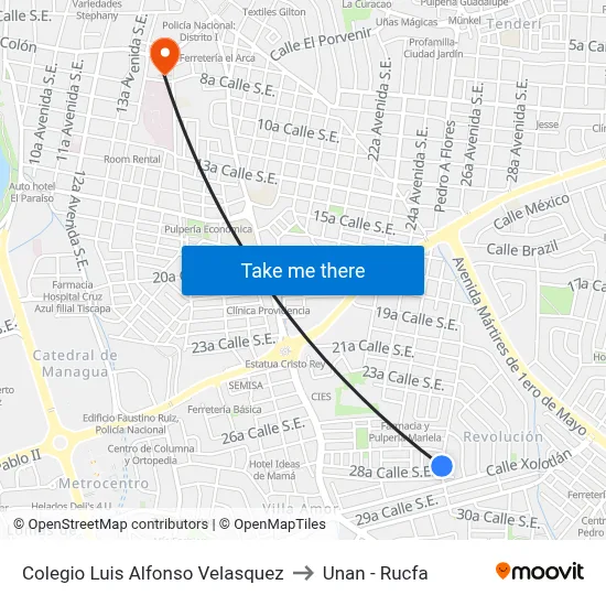 Colegio Luis Alfonso Velasquez to Unan - Rucfa map