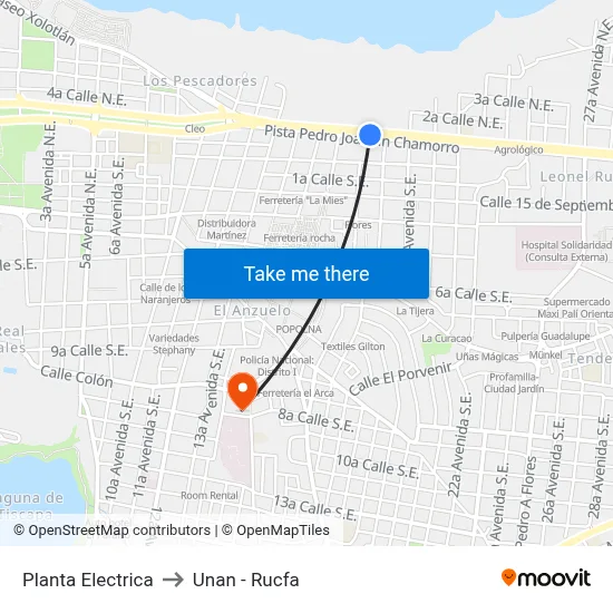 Planta Electrica to Unan - Rucfa map