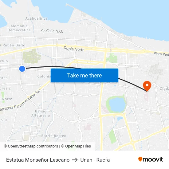 Estatua Monseñor Lescano to Unan - Rucfa map