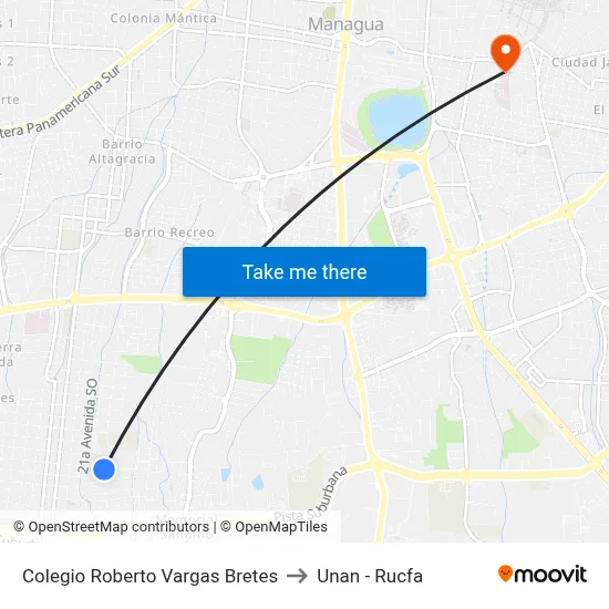 Colegio Roberto Vargas Bretes to Unan - Rucfa map