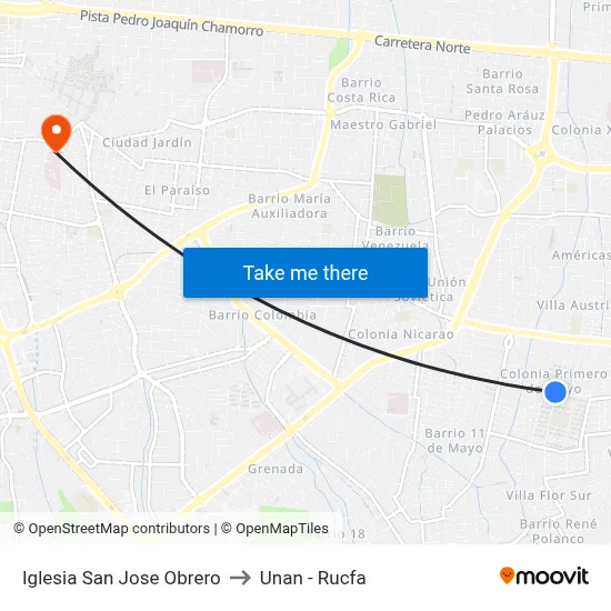 Iglesia San Jose Obrero to Unan - Rucfa map
