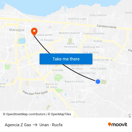 Agencia Z Gas to Unan - Rucfa map
