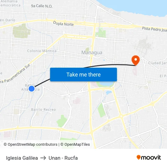 Iglesia Galilea to Unan - Rucfa map