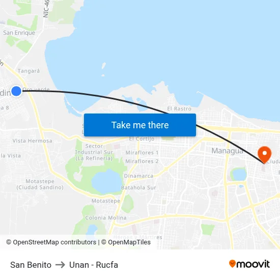 San Benito to Unan - Rucfa map
