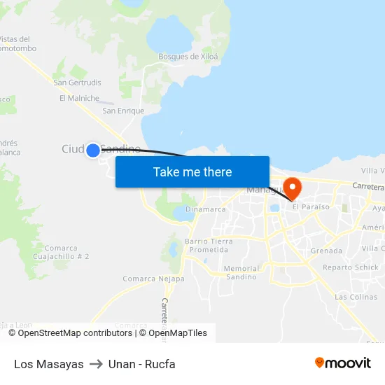 Los Masayas to Unan - Rucfa map