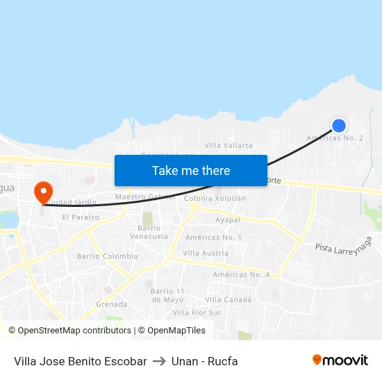 Villa Jose Benito Escobar to Unan - Rucfa map
