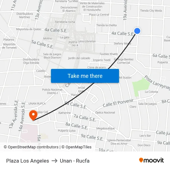 Plaza Los Angeles to Unan - Rucfa map
