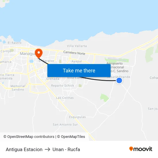 Antigua Estacion to Unan - Rucfa map