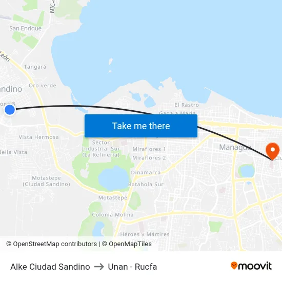 Alke Ciudad Sandino to Unan - Rucfa map