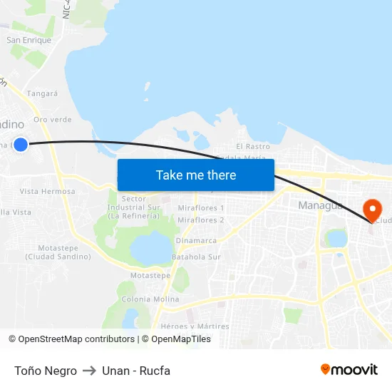 Toño Negro to Unan - Rucfa map