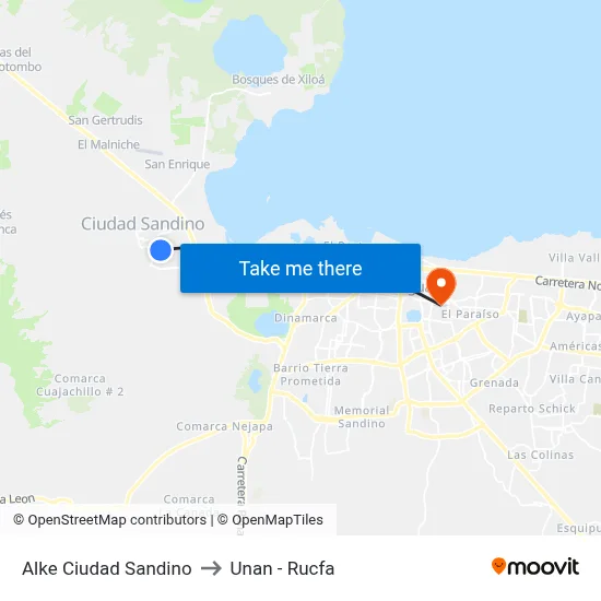 Alke Ciudad Sandino to Unan - Rucfa map