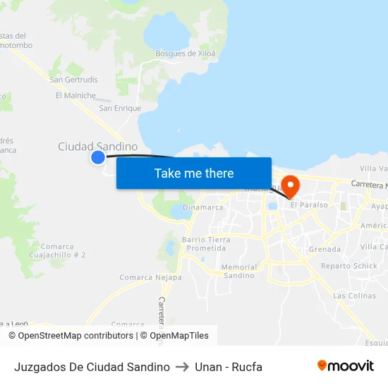 Juzgados De Ciudad Sandino to Unan - Rucfa map