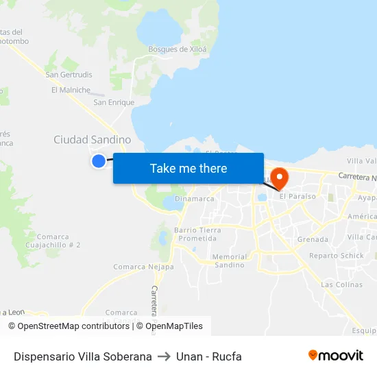 Dispensario Villa Soberana to Unan - Rucfa map