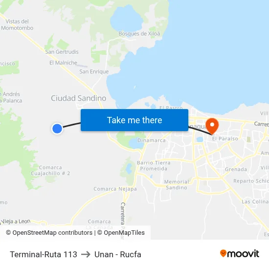 Terminal-Ruta 113 to Unan - Rucfa map