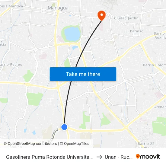 Gasolinera Puma Rotonda Universitaria to Unan - Rucfa map
